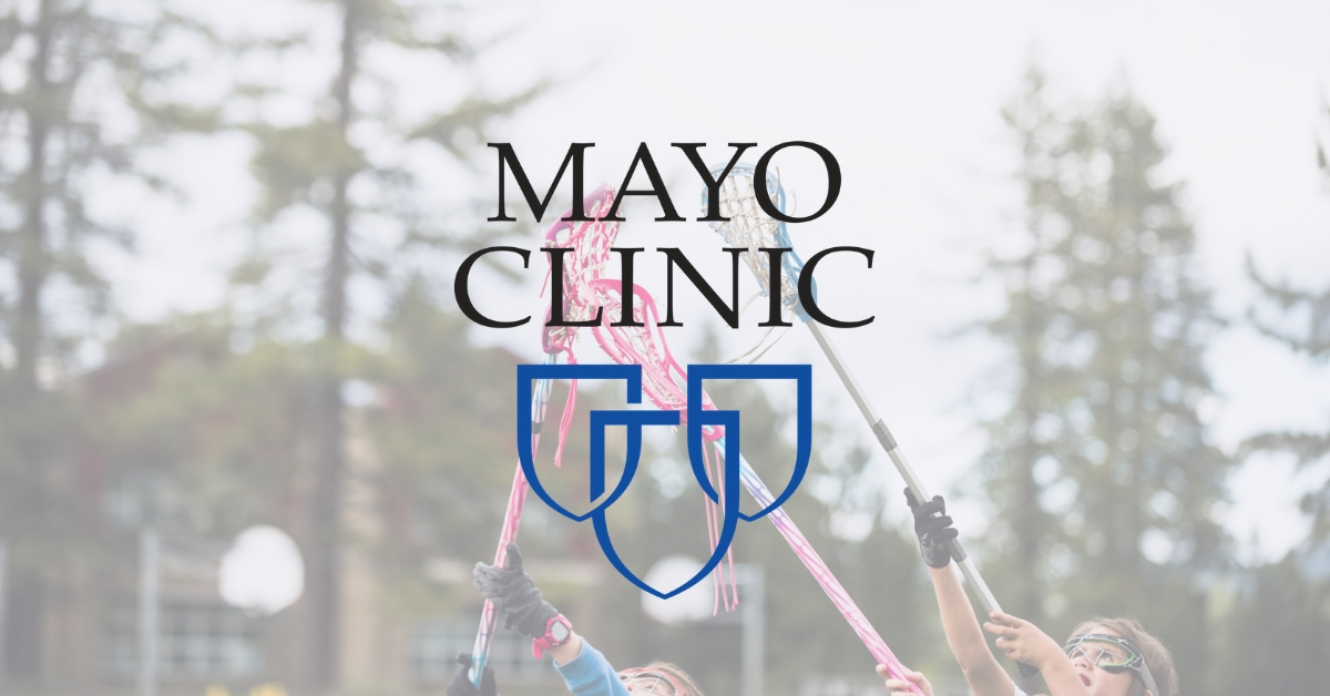 Mayo Clinic logo over lacrosse players
